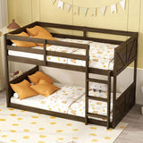 Twin over Twin Floor Bunk Bed Panelled Headboard and Footboard, Solid Rubber Wood Foundation W504P263818