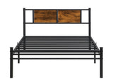 Twin XL Size metal bedframe,Headboard with wood panel decoration,black 47837495