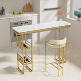 ZNTS 55.1" Modern Straight Bar Table with Shelves in White & Gold WF322497AAG