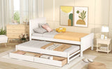 ZNTS Twin Size Platform Bed with Trundle and Drawers, White WF298815AAK