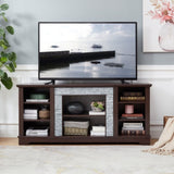 TV Media Stand with with Faux Stacked Stone Surround, Modern Entertainment Console with Open Storage W1758P187684
