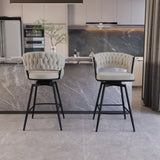 26" Bar Chair Soft cloth Woven Bar Stool Set of 2,Black legs Barstools No Adjustable Kitchen Island 55250138