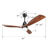 ZNTS 52 Inch Ceiling Fan Light With 6 Speed Remote Reversible Energy-saving DC Motor KBS-5247-DC