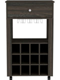 Memphis Bar Cart, Twelve Built-in Wine Rack, Four Legs, One Open Shelf -Espresso B20091949