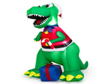 6FT Inflatable Christmas Dinosaur Santa Hat/Vest Gift Boxes, Bright LED Lights, Waterproof 30198205