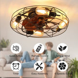 ZNTS Caged Ceiling Fan With Light, 20'' farmhouse Low Profile Ceiling fan Lights With Remote Control, W1340103792