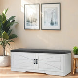 2-Tier Storage Bench, Farmhouse Shoe Bench with Padded Seat Cushion, Entryway Bench with 2 Barn W3204P317308