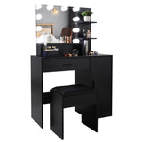 ZNTS FCH Large Vanity Set with 10 LED Bulbs, Makeup Table with Cushioned Stool, 3 Storage Shelves 1 30731740