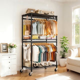 Rolling Clothes, Heavy Duty Clothes with Wheels, 3 Tiers Adjustable Wire Shelving Clothes W3204P318298