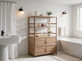 Tall Storage Cabinet with Open Shelving, 35.00" W x 16.73" D x 68.11" H, Freestanding Wood-Grain W3895P551342
