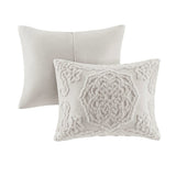 3-Piece Tufted Cotton Chenille Medallion Comforter Set Grey Full/Queen B03597077