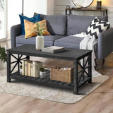 47 Inch Modern Coffee Table with Storage Shelf, Farmhouse Rectangle Living Room Center Table for W1445P162745