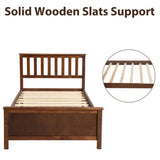 Twin Size Wood Platform Bed with Headboard,Footboard and Wood Slat Support, Walnut WF191769AAD