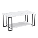Coffee Table, 2 Layers 1.5cm Thick Marble MDF Rectangle 39.37" L Tabletop Iron Coffee Table , Dining 83238180
