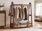 Solid Wood Freestanding Clothing Garment Rack, 23.62"16.34"63.78", Mobile Wooden Clothes Hanger W5368P553346