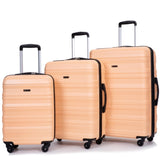 Expandable 3 Piece Luggage Sets PC Lightweight & Durable Suitcase with Two Hooks, Spinner Wheels, W284104370