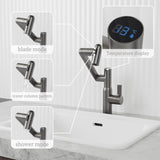 ZNTS Gun Grey Bathroom Sink Faucet with Spray Function and Temperature Display for Anti-Skid Switch and W1217P214939