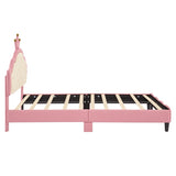 ZNTS Twin Size Lovely Crown Fantasy PU Leather Princess Bed with Tufted Headboard, Pink+Cream N733P198760H