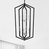 8-Light Farmhouse Kitchen Chandeliers, Matte Black and Sliver Vintage Rustic Cage Light Fixture W1592P210020