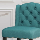 Vienna Contemporary Fabric Tufted Wingback 27 Inch Counter Stools, Set of 2, Teal and Dark Brown 64855.00T