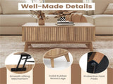 Walnut Lift Top Coffee Table with Fluted Design, 90.1750.8041.91cm Rubber Wood Legs Table with 2 06205600
