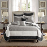 7 Piece Quilt Set with Euro Shams and Throw Pillows Black Full/Queen B03597420