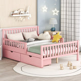 Full Size Wood Platform Bed with Guardrails on Both Sides and Two Storage Drawers ,Pink N733P172700H