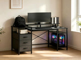 3-Drawer 4-Shelf P2 Particleboard Iron Pipe Computer Desk with Power Strip 61492836