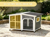 Large Dog House Cabin-Style Wooden Pet Shelter with Openable Roof And Giant Window Gray 82165774
