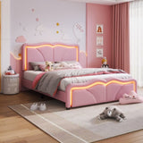Full Size Upholstered Platform Bed with Curve Shaped and Height-adjustbale Headboard,LED Light WF323749AAH