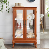 2 Doors Curio Cabinet with Tempered Glass Doors, Curio Cabinets with Mirrored Back Panel and W2275P300143