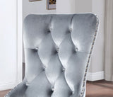 Glam Dark Gray Flannelette 2pcs Side Chairs Acrylic Tufted Upholstered Dining Chairs Wingback Design B2741P306177