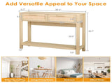 39.4" Rattan Console Table with 2 Drawers Entryway Table Wood Narrow Long Table Boho Console Table 66014133