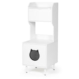 ZNTS Litter Box Enclosure with Shelves and Doors White Wooden Hidden Cat Litter Box Furniture Industrial W1687P170695