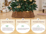 Artisanal Woven Hyacinth Christmas Tree Collar - 28in Espresso Rattan & Wicker Tree Skirt/Base Cover 95800919