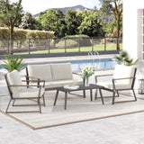 ZNTS 4 Piece Patio Furniture Set, Aluminum Conversation Set, Outdoor Garden Sofa Set with Armchairs, W2225142491