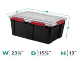 (2 pack) 13.5 Gallon WaterProof Plastic Storage Bin with Lid, Gasket Seal and Durable Latches, Black 25621440