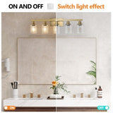 Golden 5-Light Vanity Light with Clear Glass Shades, Modern Iron Metal Bathroom Wall Fixture for W1340P206690