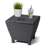 Outdoor PE Wicker Side Table with Storage, Small Patio Storage Bin Container for Hose Cushion Towel, 92404890
