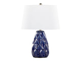 Hex 20" Contemporary Ceramic Accent Lamp in Estate Blue Ceramic, Polished Nickel and White Linen B202P224019