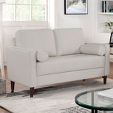 Contemporary Style Off-White 1pc Loveseat Leatherette Upholstered Bench Style Seating Bolster B011P203540