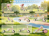 Pink 7-in-1 Toddler Tricycle Stroller for 1-5 Years Old, Adjustable Push Handle, Rotatable Seat, 03510284