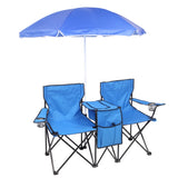 ZNTS Portable Outdoor 2-Seat Folding Chair with Removable Sun Umbrella Blue 64234063