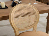 French Style Solid Wood Frame Antique Painting Linen Fabric Rattan Back Dining Chair,Faux Cane W1143P540086