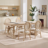 French Country Dining Chairs Set of 2, Upholstered Chairs with Nature Rattan Round Back, Wire W3426P322684