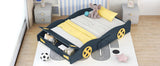 Full Size Race Car-Shaped Platform Bed with Wheels and Storage, Dark BlueYellow WF305760AAC