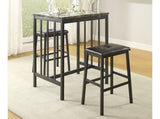 Black Metal Finish 3pc Counter Height Set Table and 2 Stools, Faux Marble Tabletop, Faux Leather B011P246322