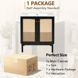 30-inch bathroom vanity crafted from natural materials, featuring handmade rattan doors and N729P285517B
