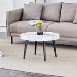 Elegant White Marble Pattern Round Coffee Table - Diameter 23.6 Inches, Exquisite Suction Molding W2920P226081