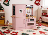 Pink Dual-Sided Kids Play Kitchen with Water Dispenser and Range Hood for 3 Years Old 10932704